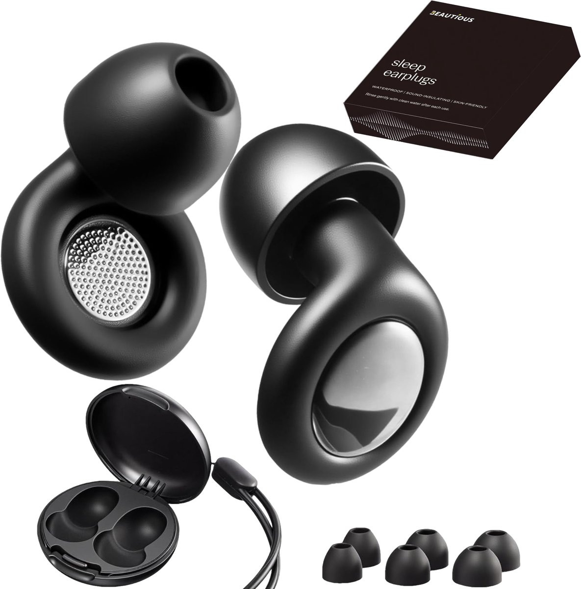 Beautious® Oordopjes Slapen - Herbruikbare Slaap Oordopjes - Oordoppen voor Slapen en Festivals - 28 dB (SNR) geluidsdemping - Inclusief Case - Zwart