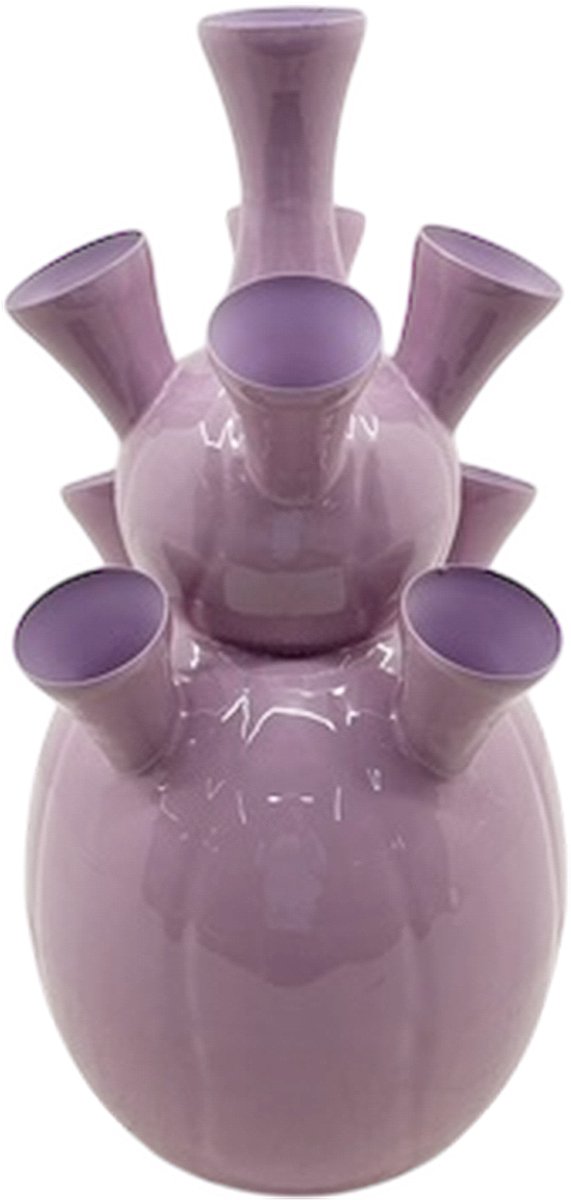 by Mooss - Enamel - Tulpenvaas - Toetervaas - Large - Lila - Licht Paars - Light Purple - 64 cm - Ø 30 cm - Hoogglans - Metaal
