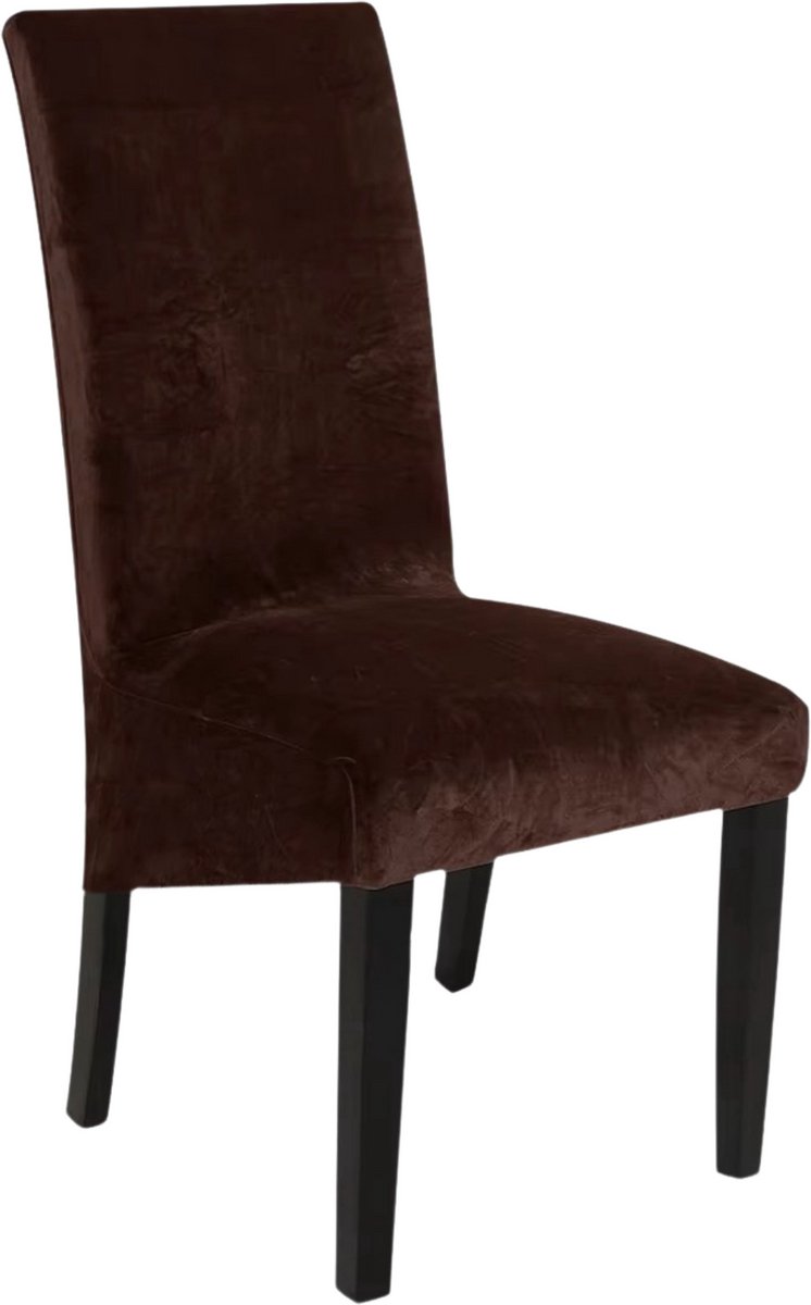 Hilvard Stoelhoes - Stoelhoezen eetkamerstoelen - Velvet - Stretch - Donkerbruin - XL-formaat