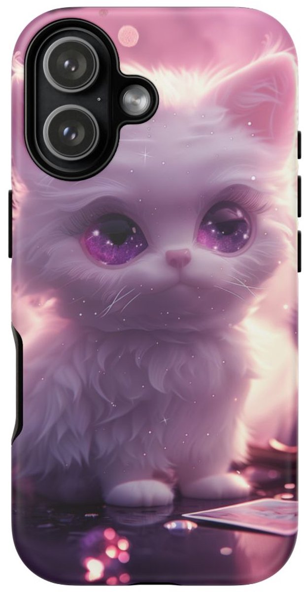 Witte Pluizige Kat met Paarse Ogen – Telefoonhoesje Geschikt voor iPhone 17