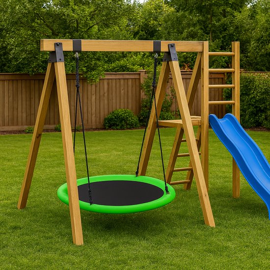 Balançoire nid d'oiseau Maxx Kidz Ø 100 cm - Balançoire ronde à manivelle verte - Balançoire nid d'oiseau pour l'extérieur - Jouets de plein air Enfants et Adultes - Chargeable jusqu'à 300 kg