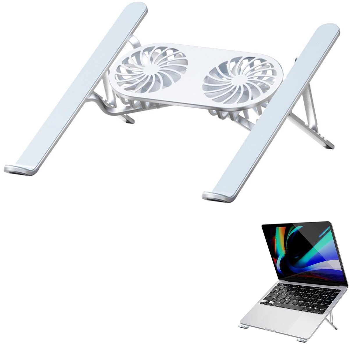Azomor® Opvouwbare en verstelbare laptopstandaard met stille ventilator en USB-poorten