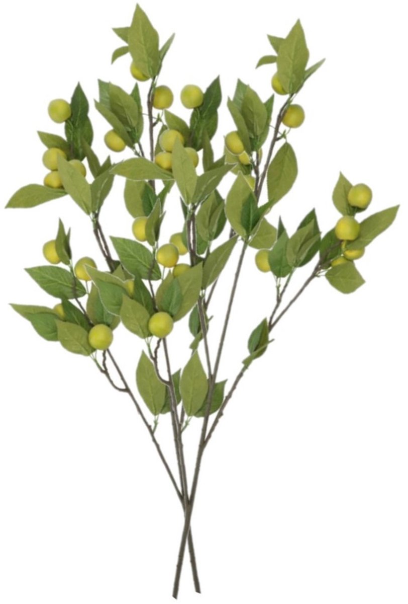 DK design Kunstbloem fruit tak met appels - 2x - 90 cm - groen - Kunst zijdebloemen