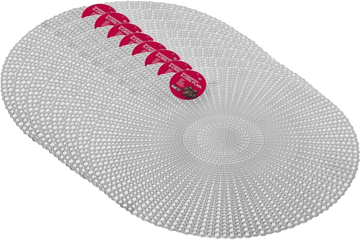 Gerimport Ronde tafel dinner placemats - 12x stuks - zilver - kunststof - Dia 40 cm - Kerst