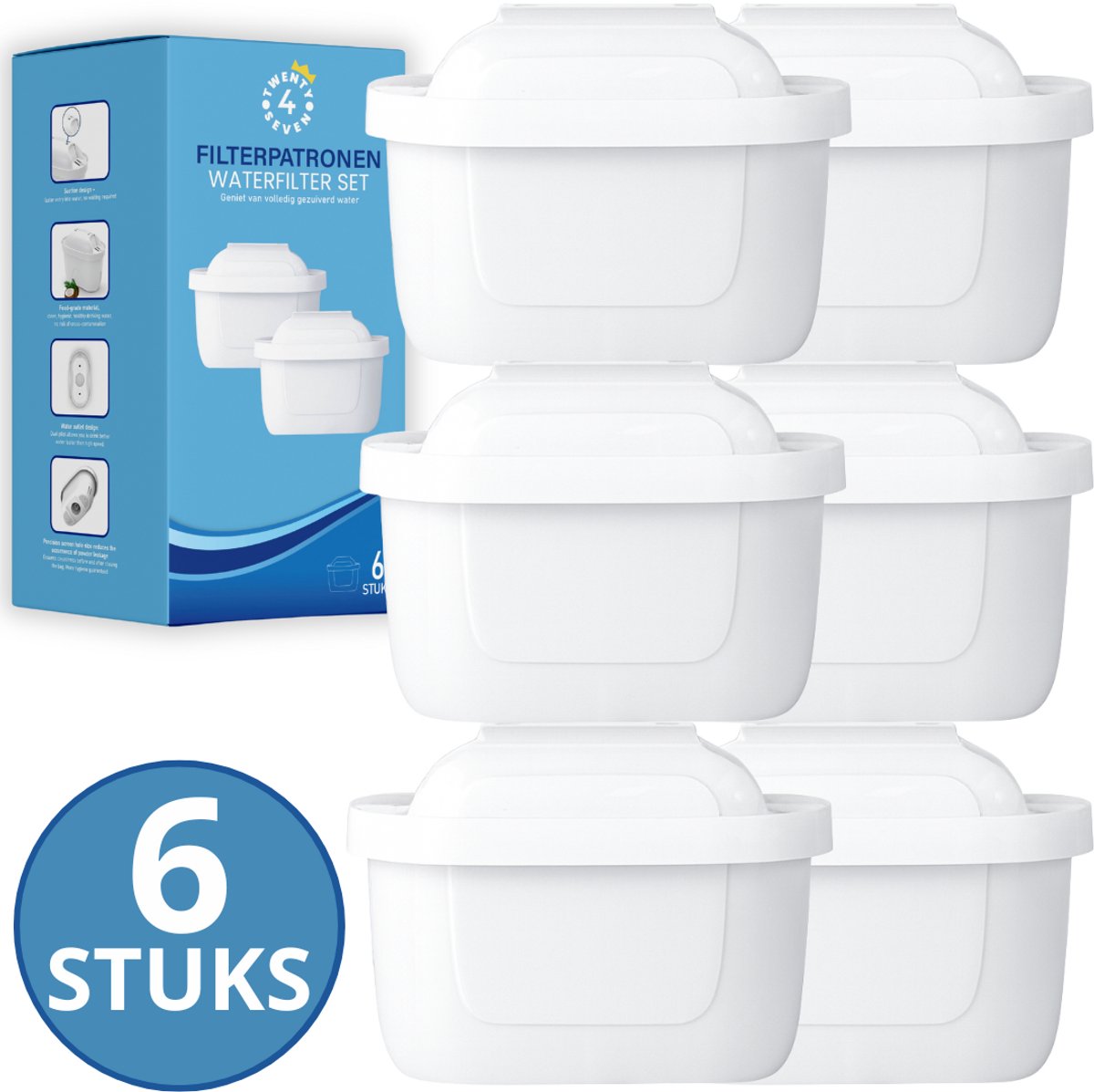 Twenty4seven® Filterpatronen 6 Pack - Waterfilter Geschikt voor Brita - Filter - Vermindert Kalkaanslag & Zuivert Water