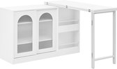 Merax Bartafel Wit - Uitklapbare Bartafel met 360° Draaifunctie - Keukentafel met Opbergruimte en Glazen Deur - Industriële Bar Tafel en Sideboard - 121x40x77 cm