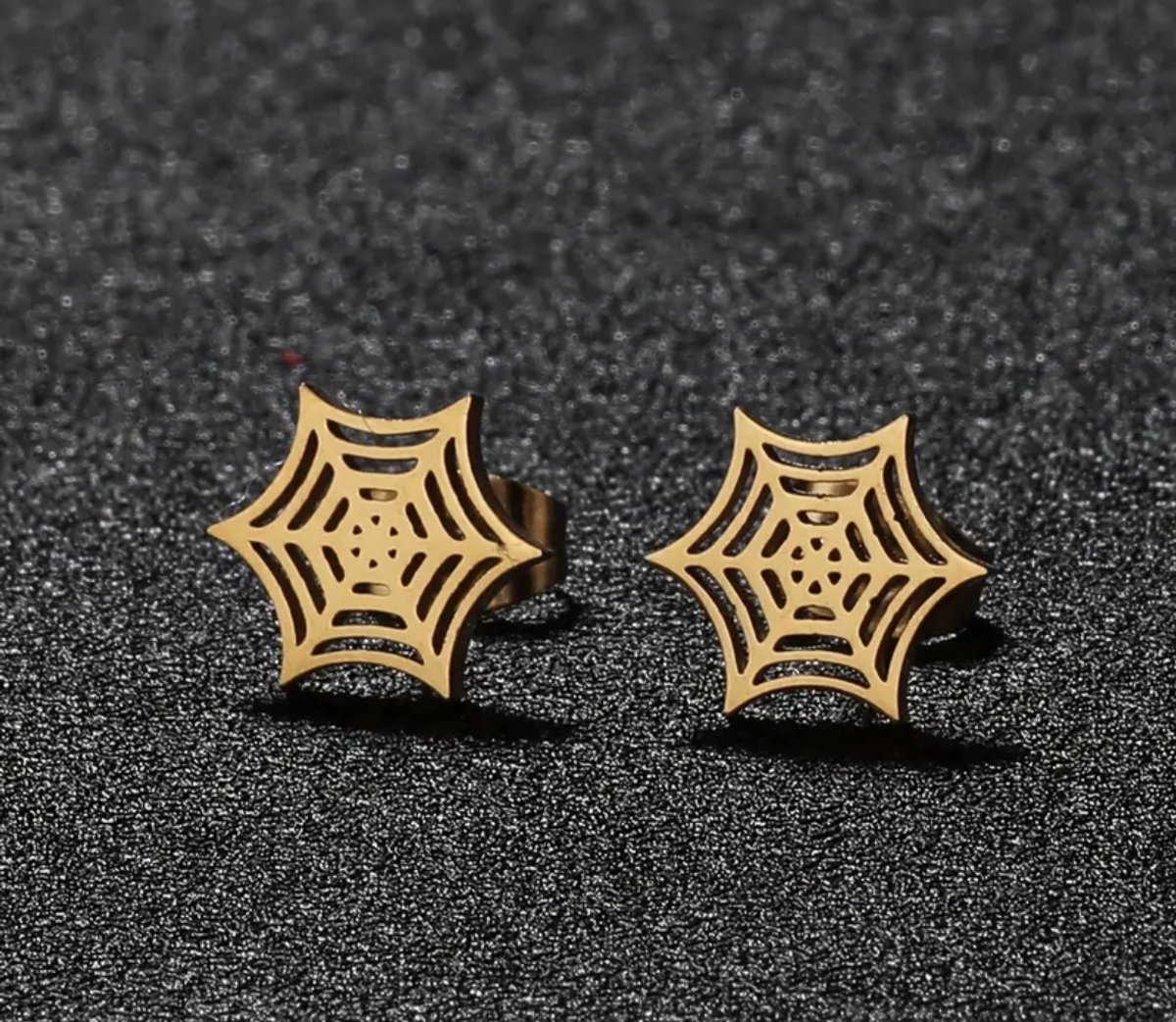 Vibe - spinnenweb - goud - Halloween - oorbel - oorknop - juweel - geschenk