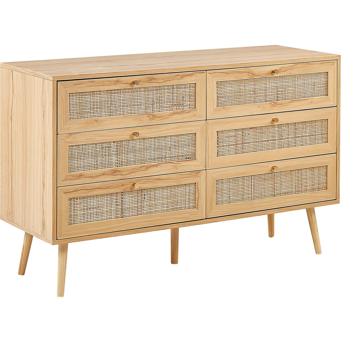 Beliani PEROTE - Commode - 6 Lades - Lichte houtkleur - Rotan Bruin