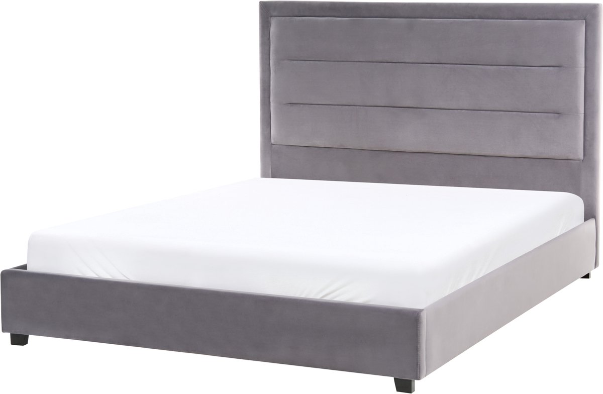 Beliani ROUEN - Tweepersoonsbed - Donkergrijs - 140 x 200 cm - Fluweel
