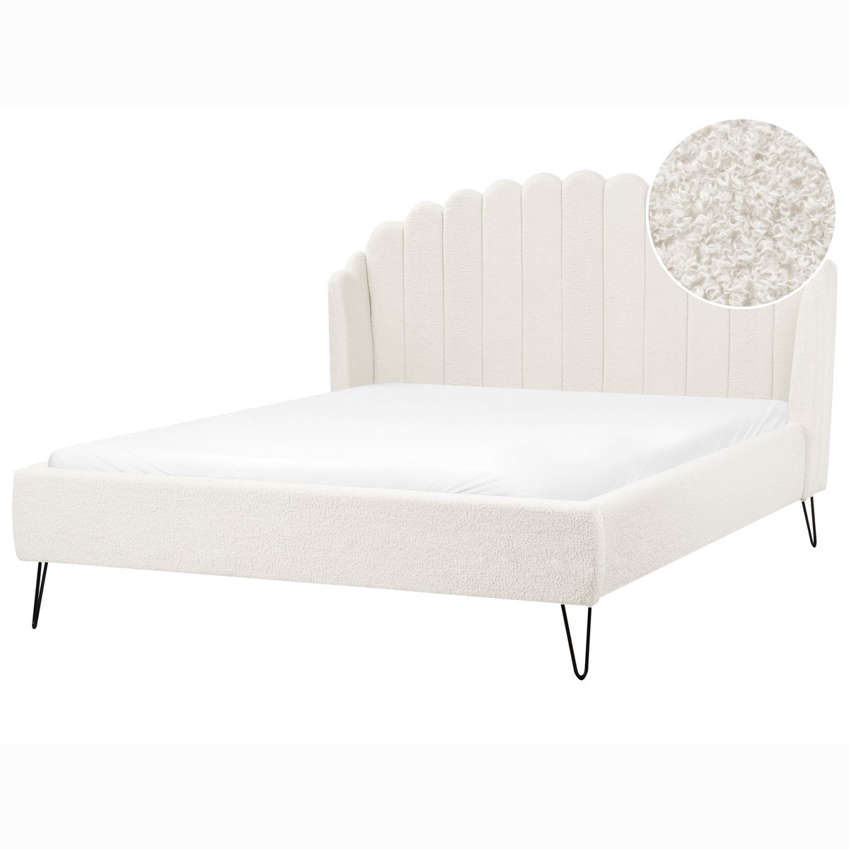 Beliani AMBILLOU - Tweepersoonsbed - Gebroken wit - 140 x 200 cm - Bouclé