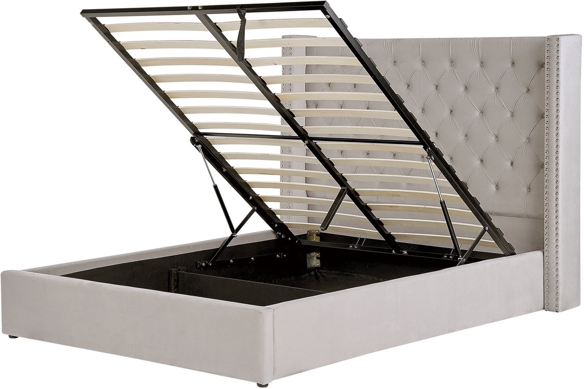 LUBBON - Bed met opbergruimte - Lichtgrijs - 160 x 200 cm - Fluweel