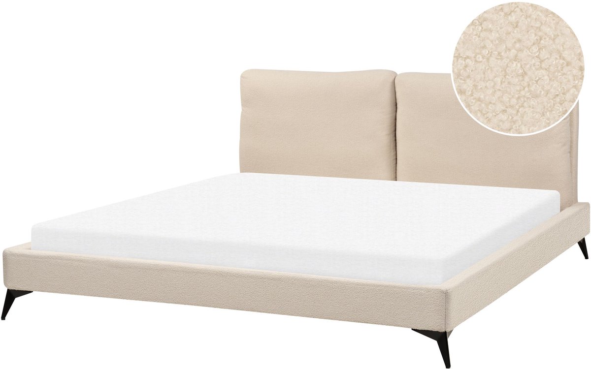 Beliani MELLE - Tweepersoonsbed - Lichtbeige - 180 x 200 cm - Bouclé