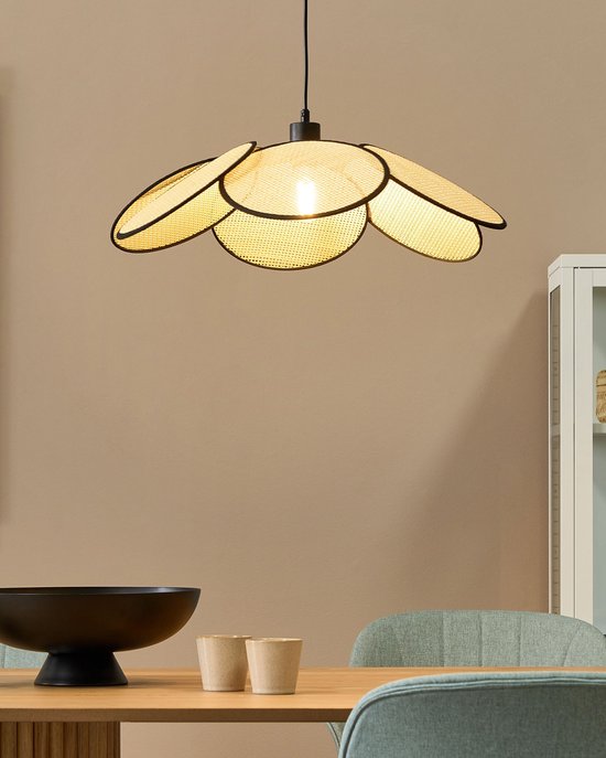 MEROO - Lampe à suspension - Zwart/ Naturel - Rotin