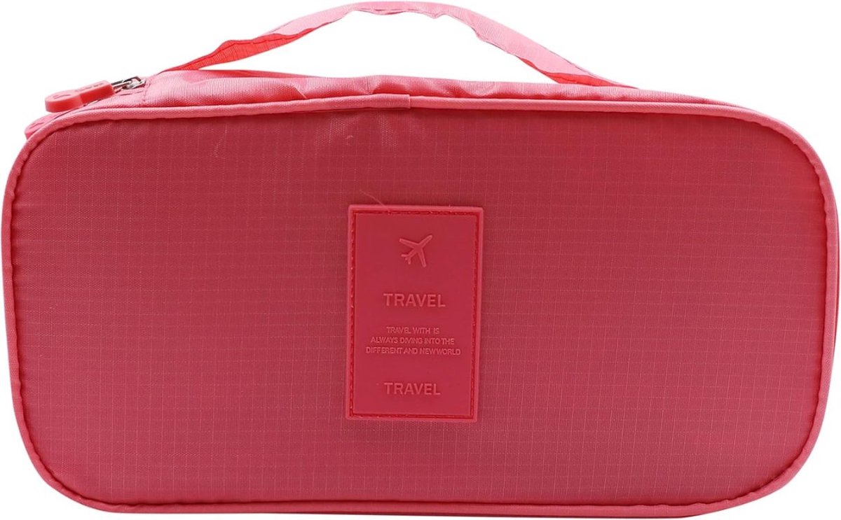 Opvouwbare Reistas Ondergoed & Sokken – Travel Lingerie Organizer met Dubbele Rits & Mesh Binnenvak – Rood