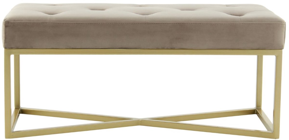 Floraya - Bankje Cameron - Taupe/Goud - 40x90x40 cm (LxBxH) - Draagvermogen 130KG - Velours - Halbankje