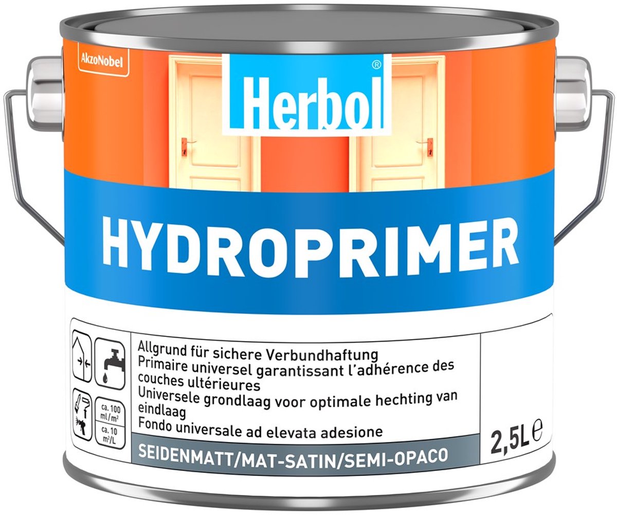 Herbol Hydroprimer - Universele grondlaag ( en tussenlaag) ( voor de meeste ondergronden) - Waterbasis - Binnen en buiten - 2.50 L - RAL 9010 Pure White ( gebrokenwit )