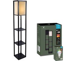 Varin® Vloerlamp met vakken – Zwart – Met E27 Led lamp – Dimbaar – Witlicht RGB – Smart Lamp Tuya wifi – Slimme staande lampen – Sfeerlamp – Vakkenkast – Lamp industrieel – Daglichtlamp – Vloerlampen – Verlichting woonkamer, keuken en slaapkamer