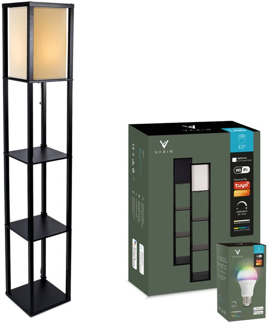 Foto: Varin vloerlamp met vakken zwart met e27 led lamp dimbaar witlicht rgb smart lamp tuya wifi slimme staande lampen sfeerlamp vakkenkast lamp industrieel daglichtlamp vloerlampen verlichting woonkamer keuken en slaapkamer