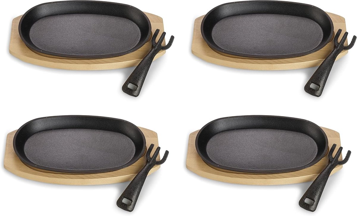 Gietijzeren serveerpannenset met afneembare handgreep - 4-delig - Ø 24 cm
