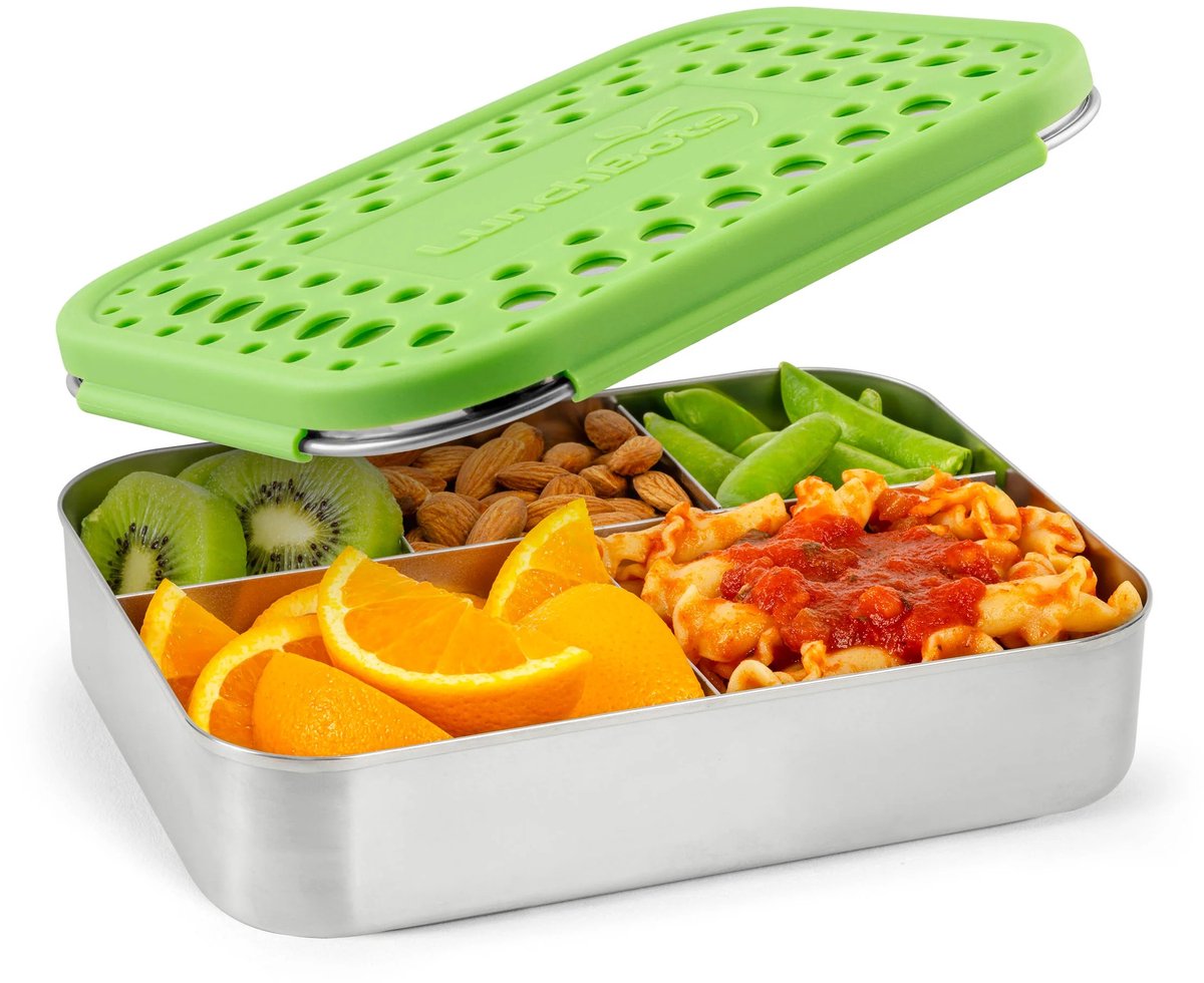 LunchBots - Large Cinco - 5-vaks RVS Bento Box - Groen
