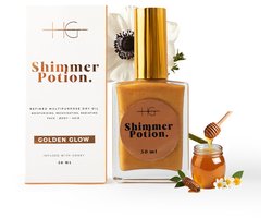 HG Aesthetics Shimmer Droge Olie met Honing - Hydraterende, Glinsterende & Bronzende Lichaamsolie - Shimmer Olie voor Gezicht & Lichaam - Perfect Kerstcadeau voor Haar - Gouden Gloed (50 ml) - cadeautje vrouw