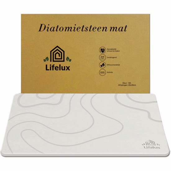 Tapis de bain en pierre de diatomite LifeLux blanc antidérapant 60 x 40 cm - Séchage rapide antibactérien gris foncé - Tapis de bain écologiques 2025