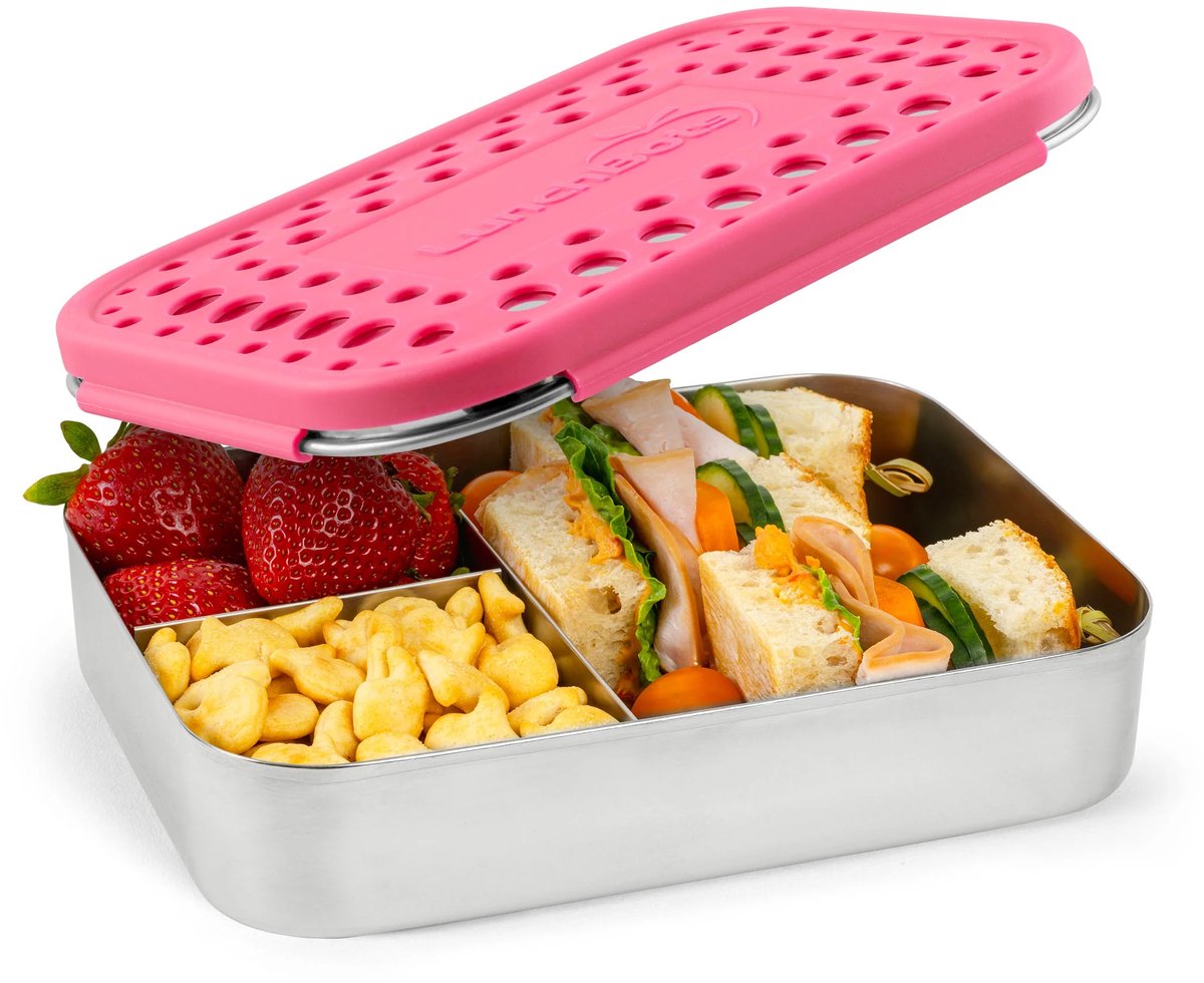 LunchBots - Large Trio - 3-vaks RVS Bento Box - Roze