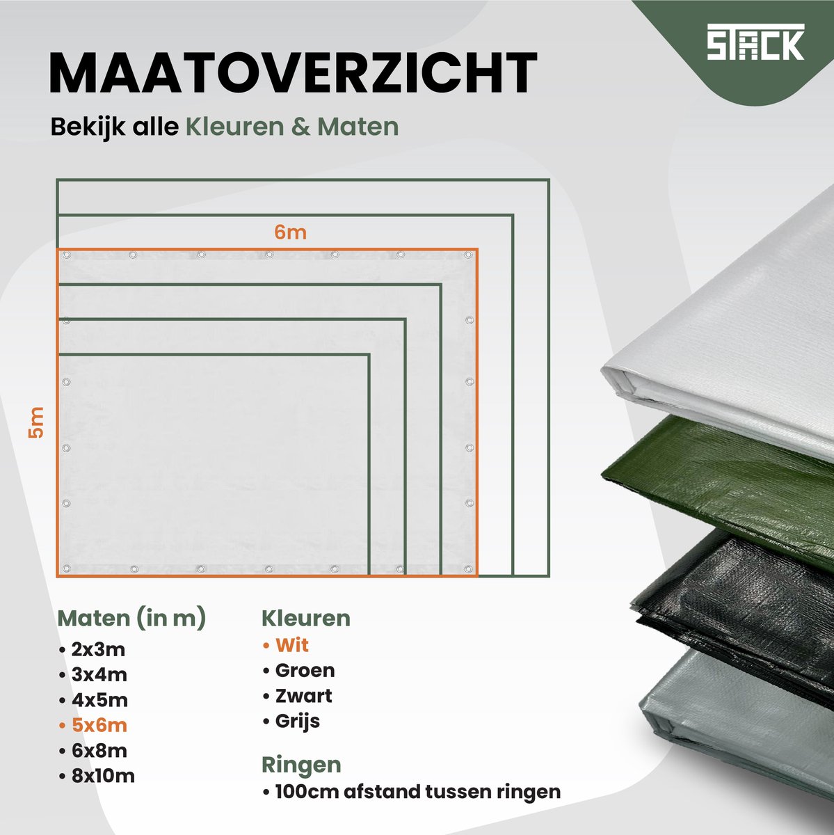STACK® Extra Sterk Afdekzeil - 5x6m - Wit - 150G/M2 - Waterdicht Bouwzeil & Zeildoek - Zeil Met Ringen - Beschermhoes & Afdekhoes voor Zwembad,Tuin Set,Motor,Scooter,Fietsen,Aanhangwagen,Scootmobiel,BBQ accesoires - Auto Hoes Bescherming — afbeelding 6