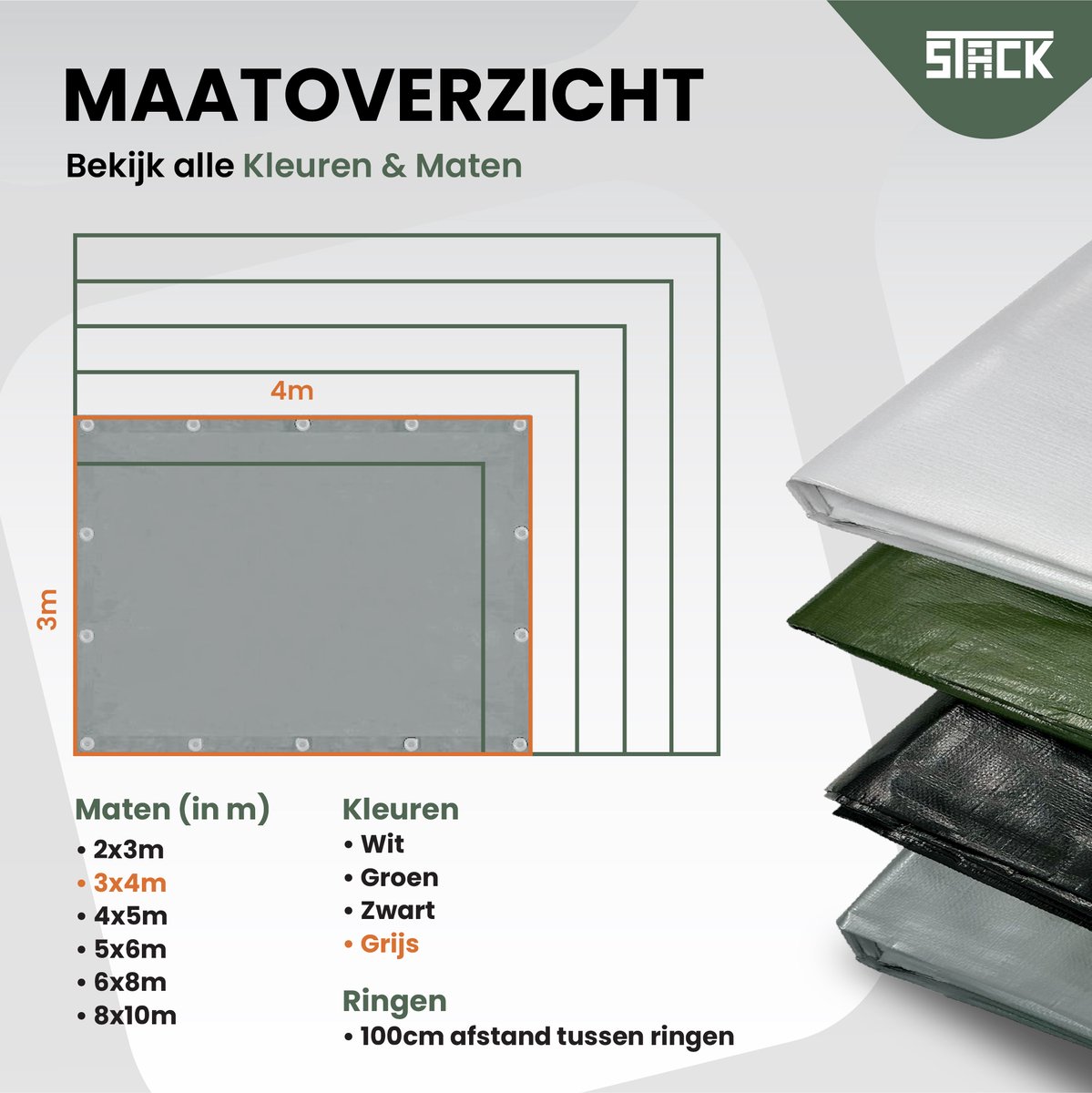 STACK® Extra Sterk Afdekzeil - 3x4m - Grijs - 150G/M2 - Waterdicht Bouwzeil & Zeildoek - Zeil Met Ringen - Beschermhoes & Afdekhoes voor Zwembad,Tuin Set,Motor,Scooter,Fietsen,Aanhangwagen,Scootmobiel,BBQ accesoires - Auto Hoes Bescherming — afbeelding 6