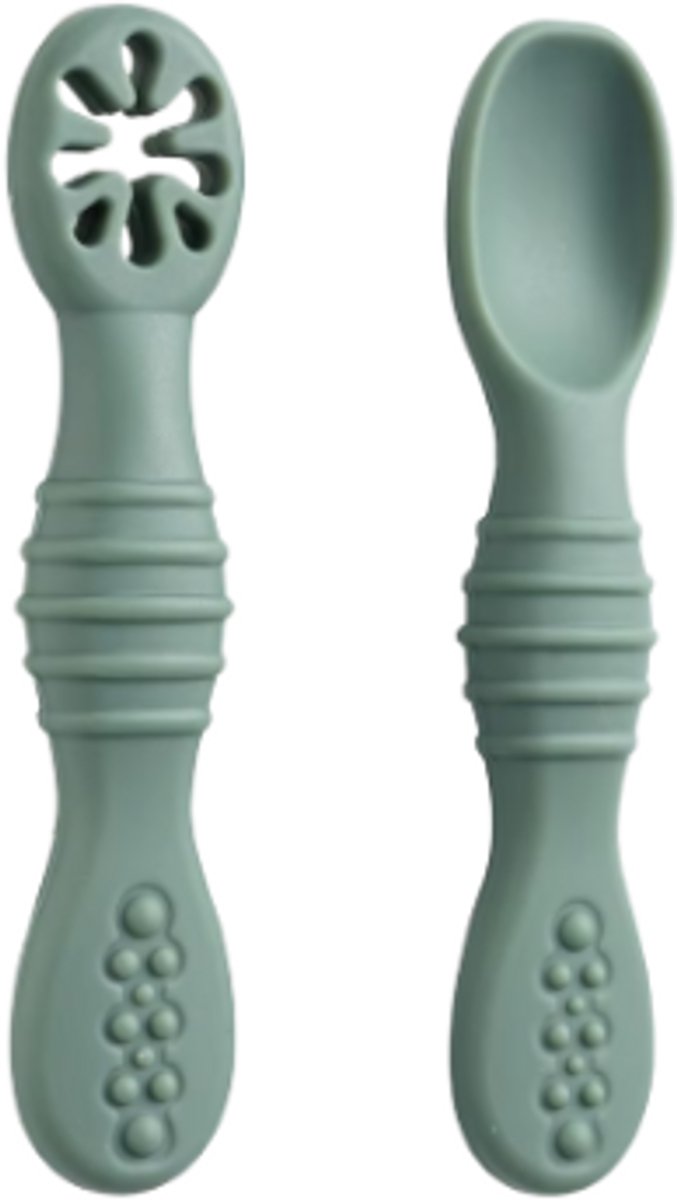 Image of 2 stuks Kinder Lepeltjes - kinderbestek - Baby Lepeltjes - Bestek Lepel - Siliconen Lepel - lepel - babybestek - kinderlepel - kinderbestek - Zachte lepel - Matchagroen