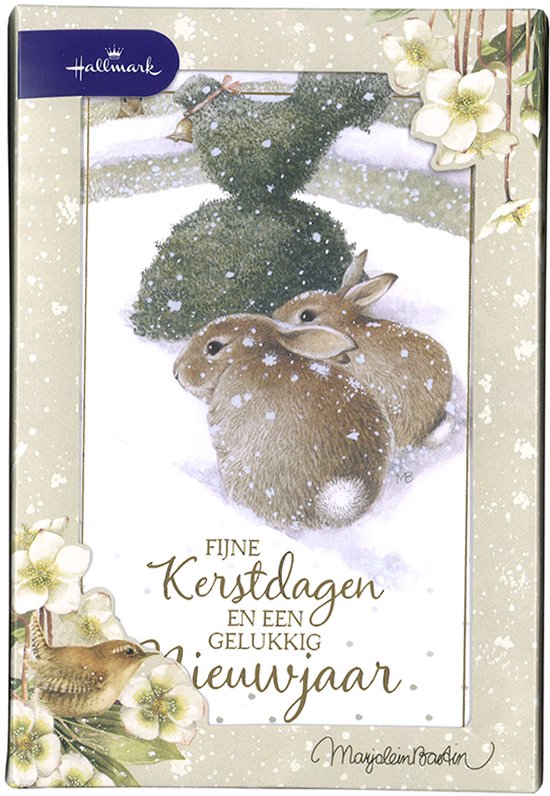 Hallmark - Marjolein Bastin - 20 Kerstkaarten - 2 Konijnen - Goudfolie - Kerst - Nieuwjaar - 12,5 x 18 cm
