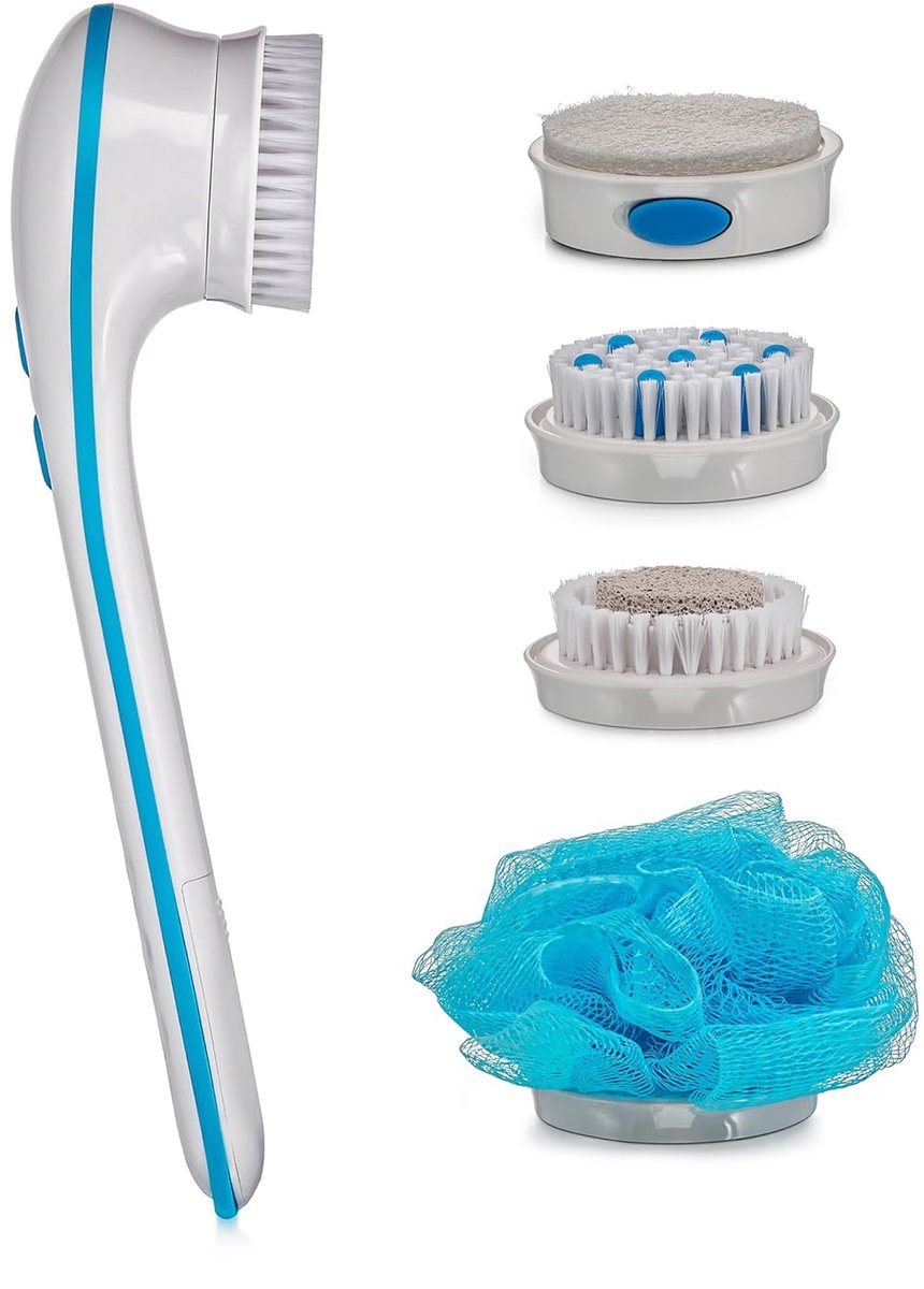 Badborstel - Dry Brush - Lichaamsborstel - Rugborstel Douche met Steel - Huidborstel - Doucheborstel - Elektrisch - met 5 Borstelkoppen