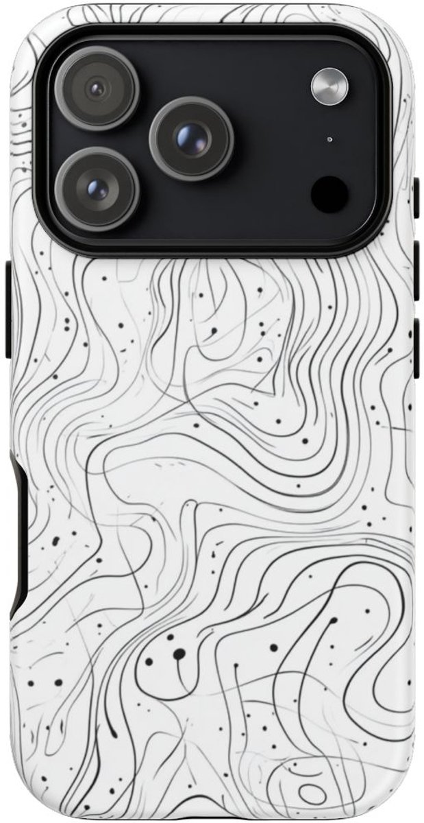 Abstract Zwart-Wit Golvend Lijnenpatroon – Telefoonhoesje Geschikt voor iPhone 17 Pro