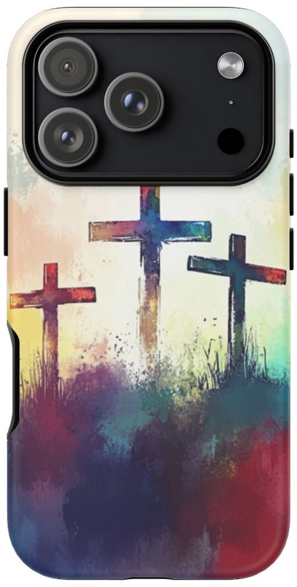 Drie Kruisen Abstracte Aquarelkunst – Telefoonhoesje Geschikt voor iPhone 17 Pro