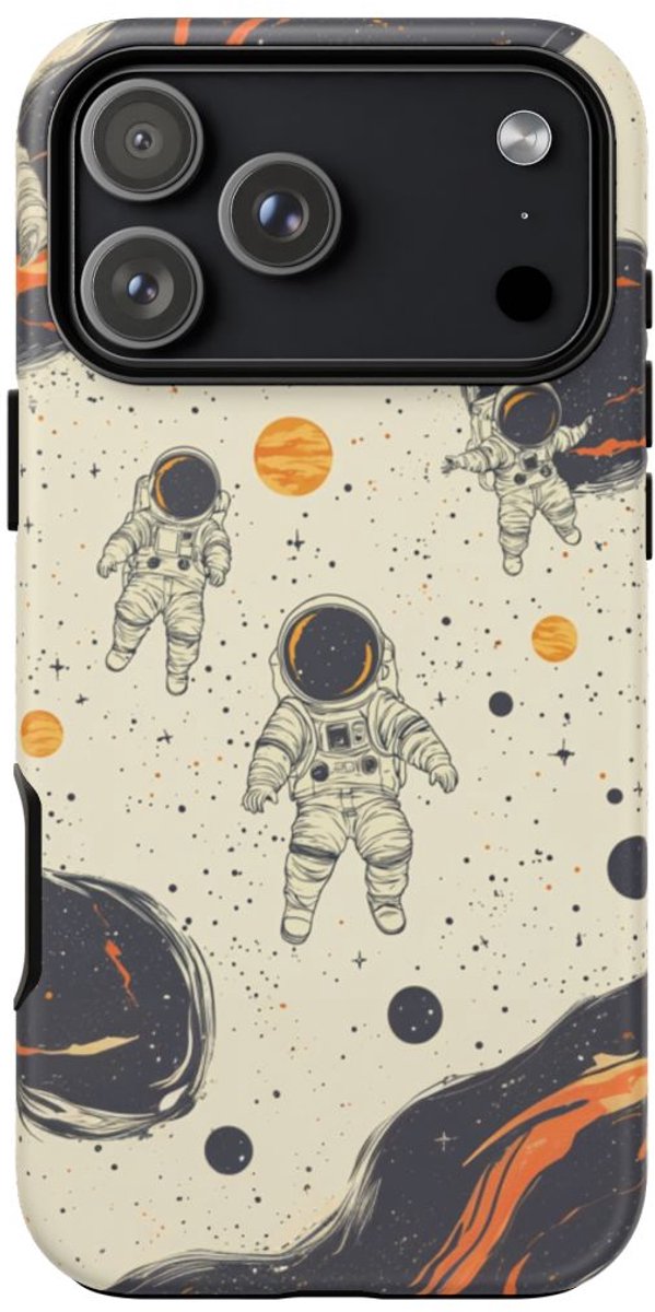 Astronauten en Kosmische Vlammen Patroon – Telefoonhoesje Geschikt voor iPhone 17 Pro Max
