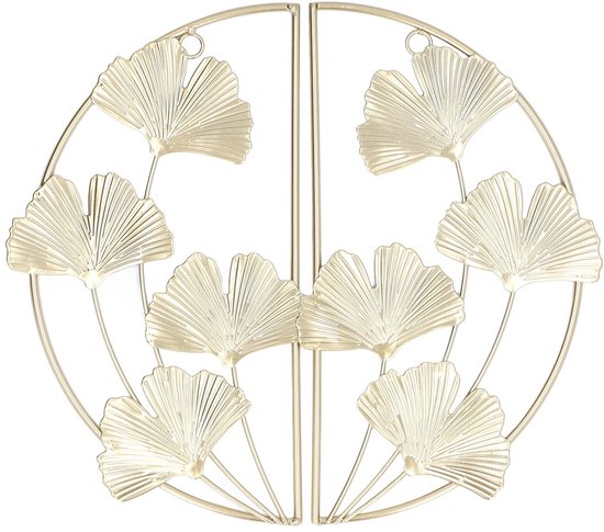 Azomor® Set de 2 décorations murales dorées avec feuilles de ginkgo en métal 3D