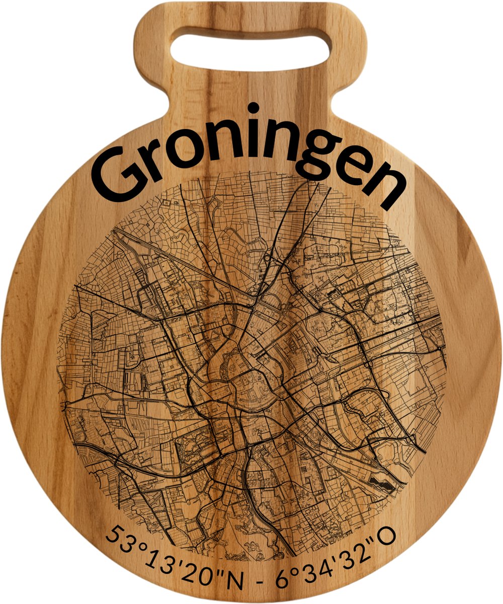 OakMan Objects - Houten Borrelplank - Groningen Rond - Tapasplank of Serveerplank - Duurzaam Beukenhout - Gegraveerd - 25x20x2 cm