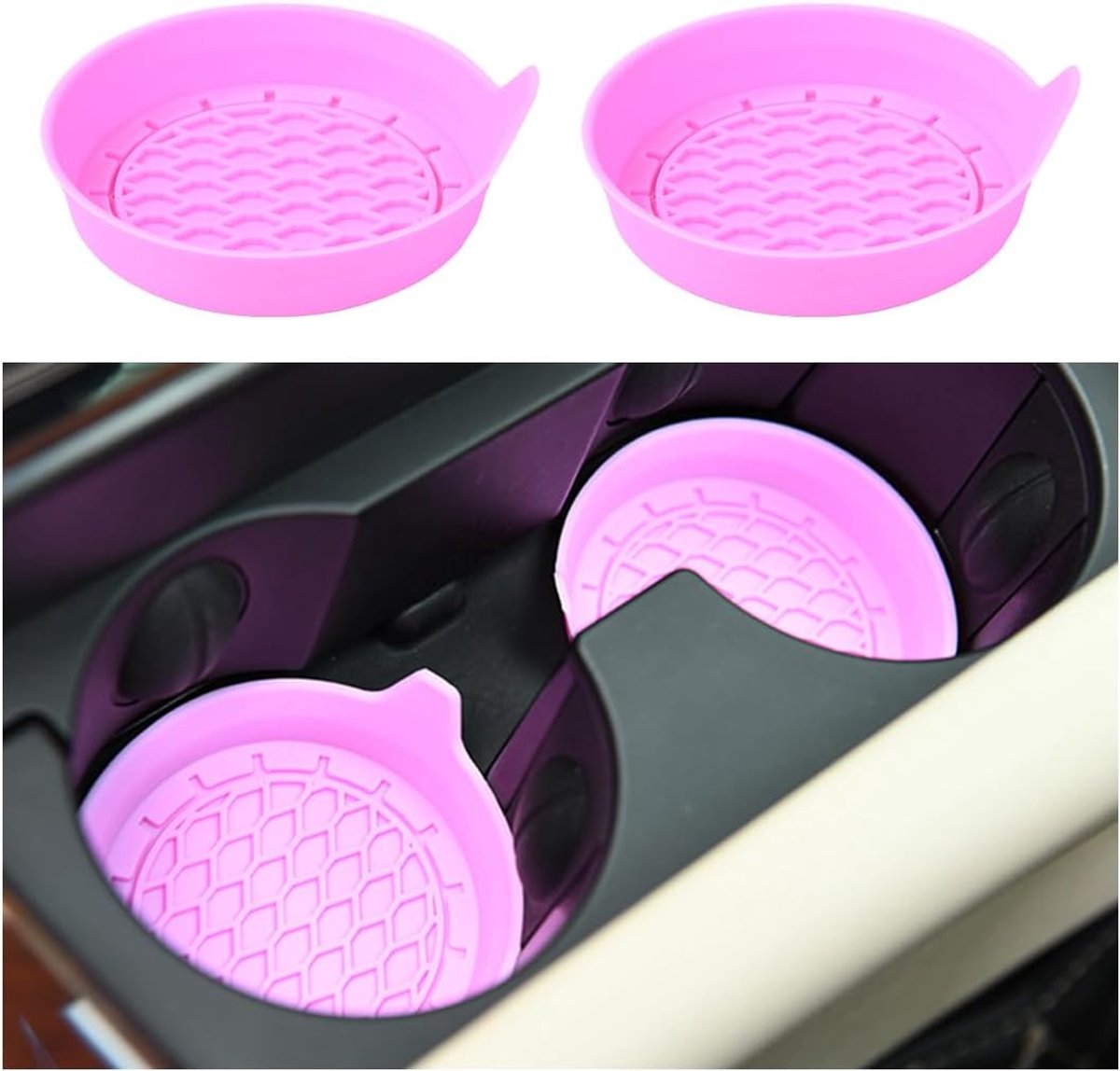 Image of 2 stuks antislip bekerhouder voor in de auto - universele siliconen voertuigbekerhouders - decoratieve auto-accessoires voor SUV en vrachtwagen (roze)