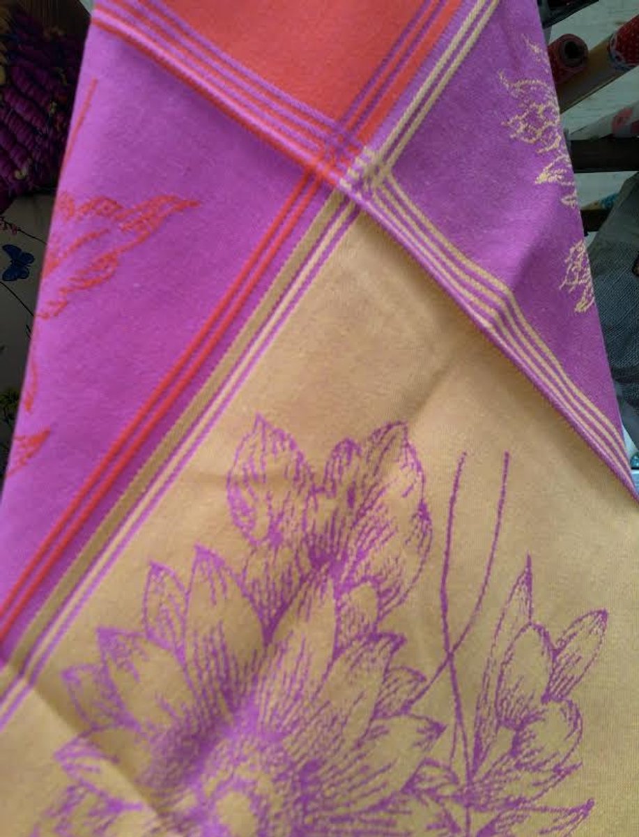 Set van 4 Theedoeken 'Fleur ', Jacquard Geweven, Satens