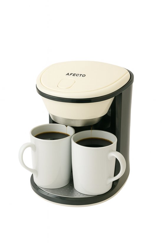 Afecto Koffiezetapparaat inclusief twee kopjes – Compact Filter Koffiezetter – Geschikt voor 2 Kopjes – Zwart/Wit – Handig en Snel voor Thuis of Kantoor. Ook voor caravan, camper of camping