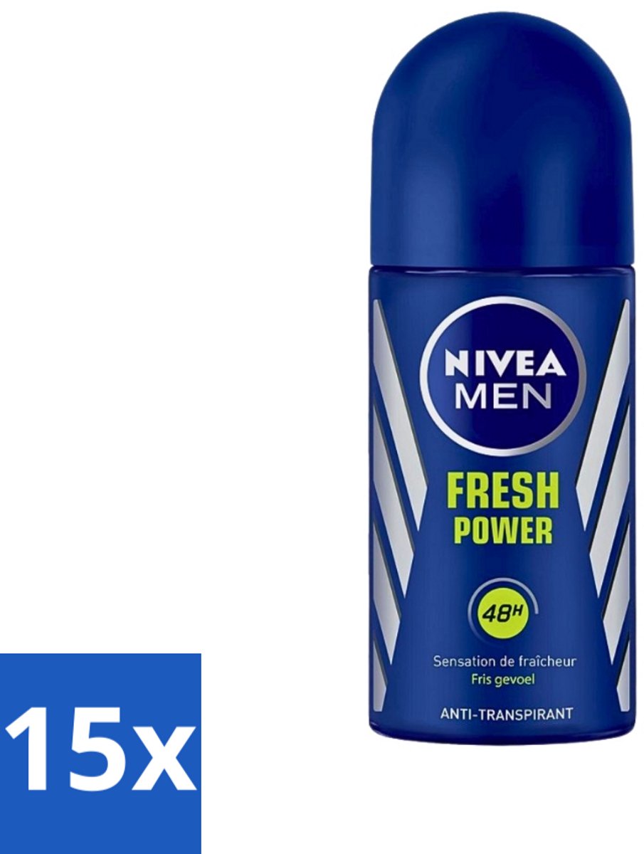 15 x Nivea - Men - Deodorant - Roller - Fresh Power - 50 ml - 48 Uur Bescherming - Anti-transpirant - Deodorant Roller - Mannelijke Geur - Frisheid