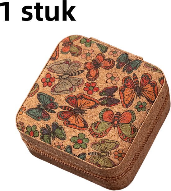 1 pièce - Boîte de rangement - Boîte à bijoux portable en liège Vintage - Boucles d'oreilles, bagues, colliers de bijoux, rangement de bijoux - Marron (boîte papillon)