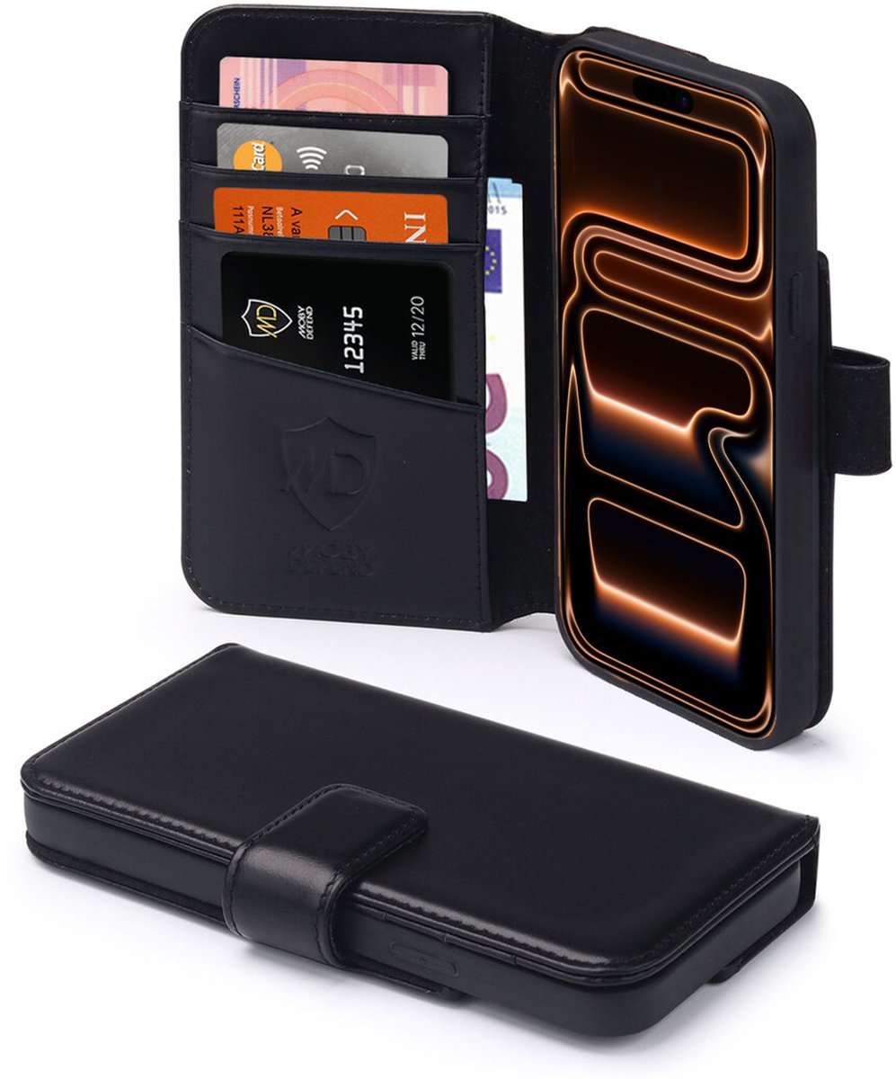 MobyDefend Hoesje - Geschikt voor iPhone 17 Pro Max - Luxe Leren Wallet Bookcase - Zwart