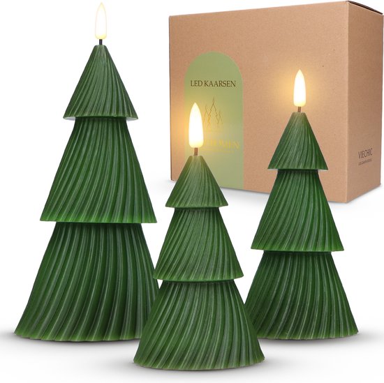 VIECHIC Luxe LED Kerstboom Kaarsen Set – 3 stuks