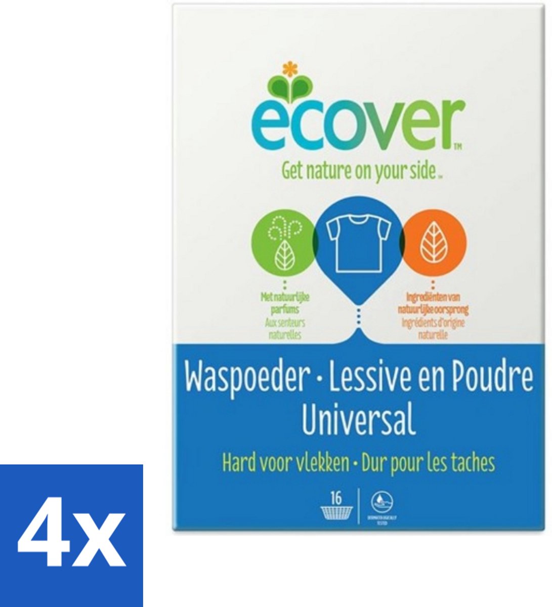 4 x Ecover - Waspoeder Universal - Voor witte & bonte was - 1,2 kg - Waspoeder - Biologisch Afbreekbaar - Milieuvriendelijk - Wasmiddel - Vlekkenverwijderaar