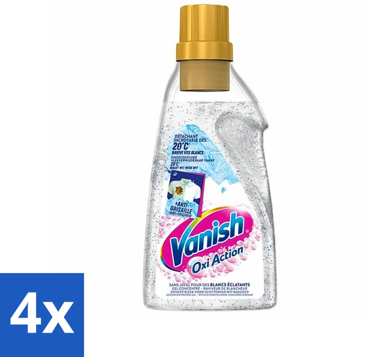 4 x Vanish - Vlekverwijderaar - Oxi Action Booster Gel Whitening - Voor Witte Was - 750 ml - Witte Was - Vlekkenverwijderaar - Witwas - Vlekken Verwijderen - Wasmiddel