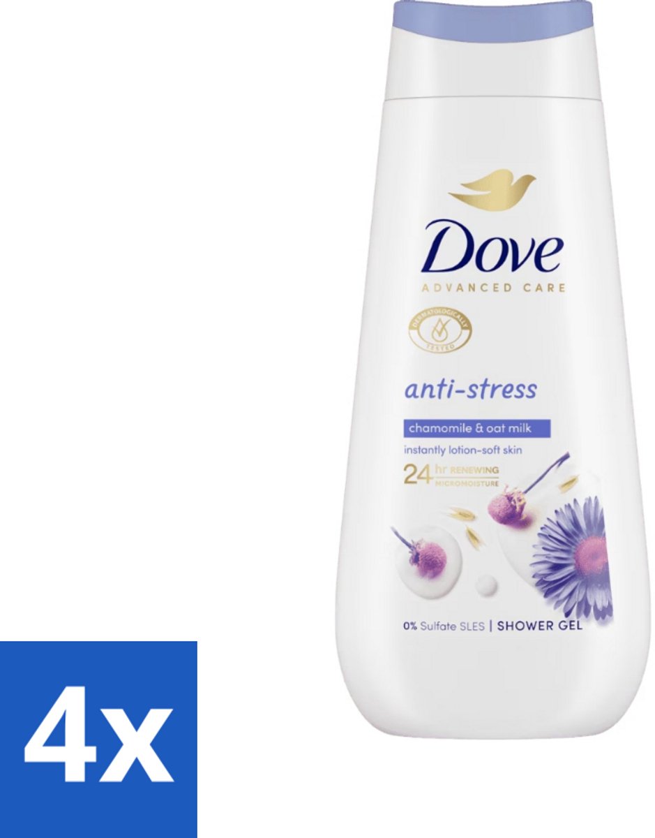 4 x Dove Douchecrème - Anti-Stress - Kamille & Havermelk - 225 ml - Douchegel - Dove - Anti-Stress - Verzorgende Douchegel - Droge Huid