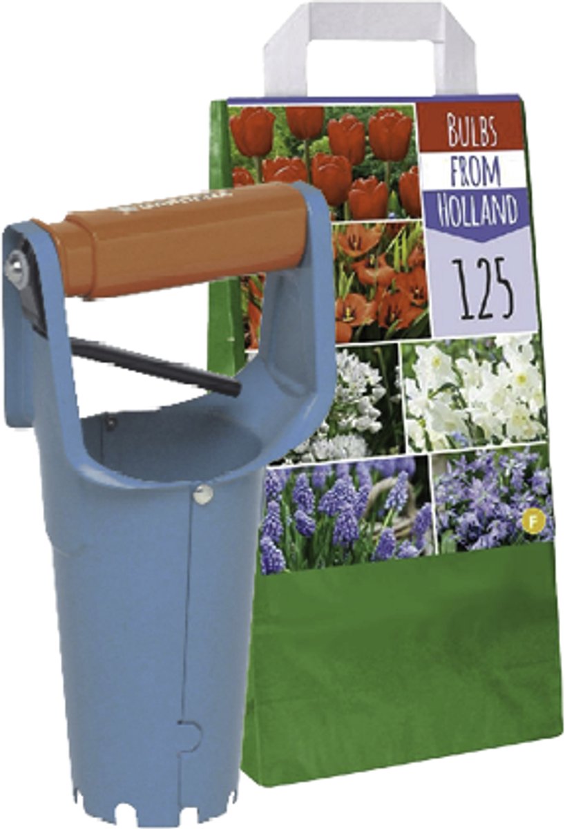125 Gemengde Bloembollen met Gardena Bollenplanter - Rood / Wit / Blauw - Tulpenbollen - Voordeelverpakking - Grootverpakking