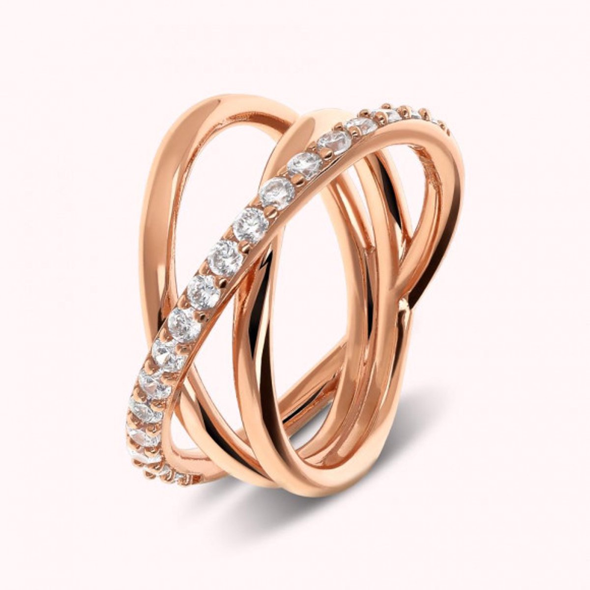 Bronzallure Rose Gold Multiwire Ring - Cubic Zirconia WSBZ02409.WR-16 Brons 56