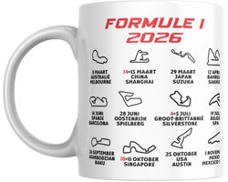 Hip met Pit Creaties - Formule 1 Kalendermok 2026 - LAATSTE STUKS VAN 2026 - F1 Racekalender - Max Verstappen - Zandvoort Spa - Sprintraces - Vaderdag Kerst Cadeau - F1 Merchandise